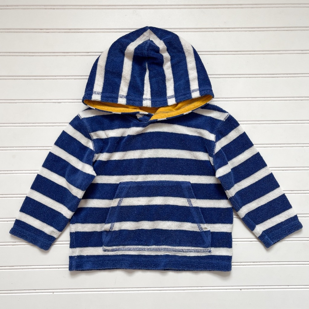 MINI BODEN VGUC Deep Cobalt Blue Striped French Terrycloth Hooded Sweatshirt